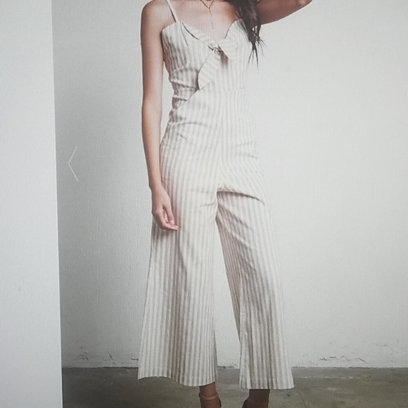 Tan Striped jumpsuit with bow tie - Picture 2 of 7